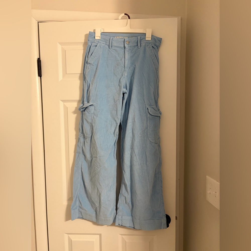 American Eagle Outfitters Women's Sky Blue Corduroy Cargo Pants